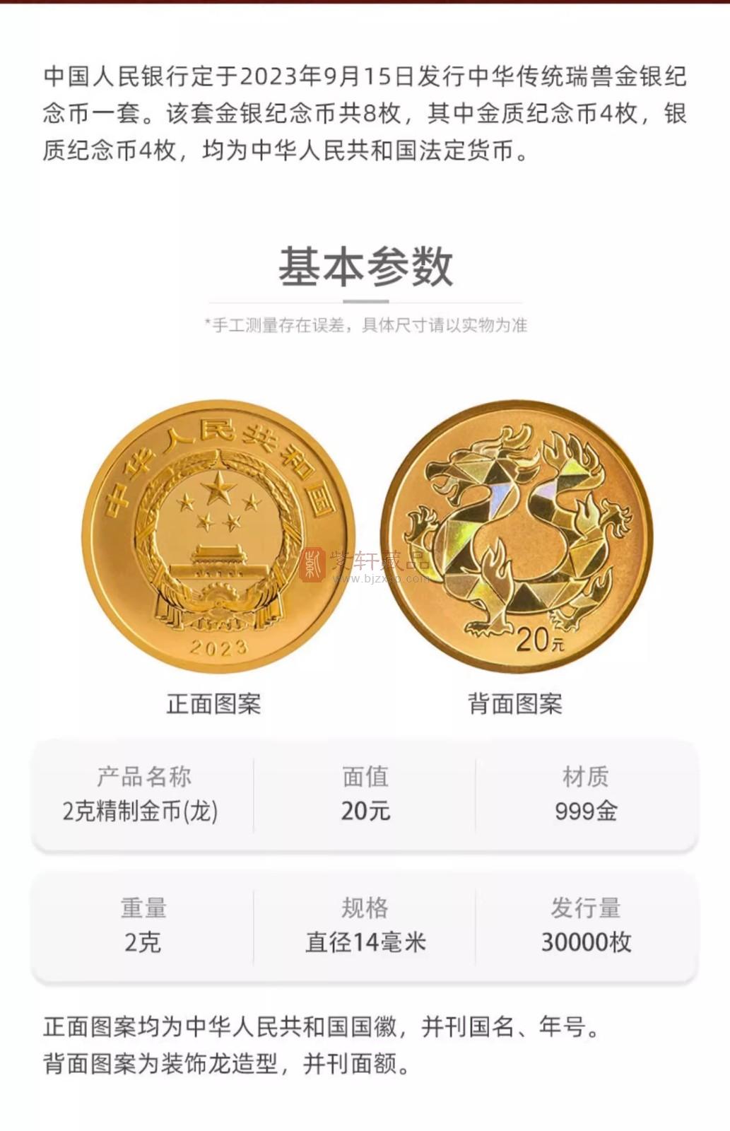 【新品预约】中华传统瑞兽金银纪念币 4金+4银大全套